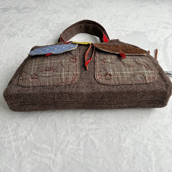 KIMIDORI Designer Tweed Leather Shoulder Bag Colorful Polka Dot Large Y2K OOAK - Picture 8 of 15